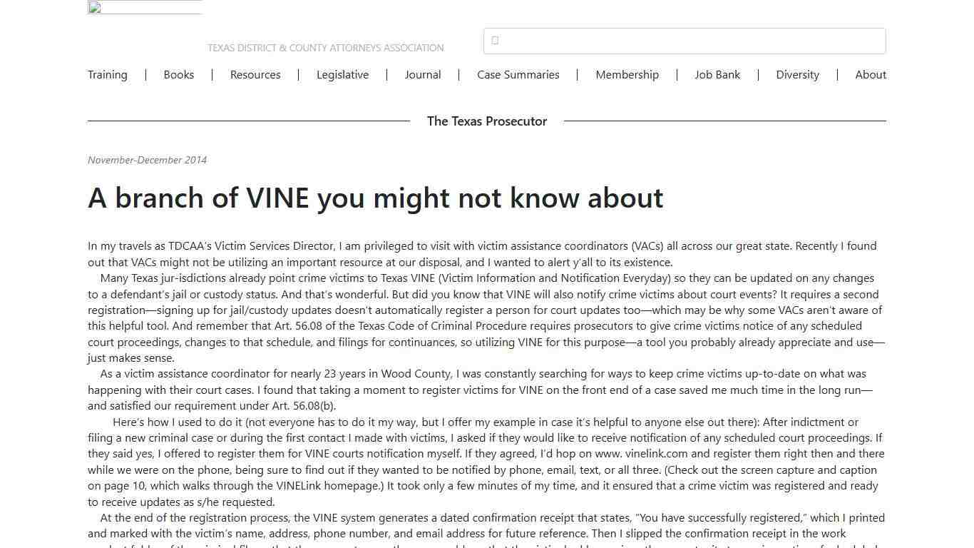 A branch of VINE you might not know about | Texas District & County Attorneys Association